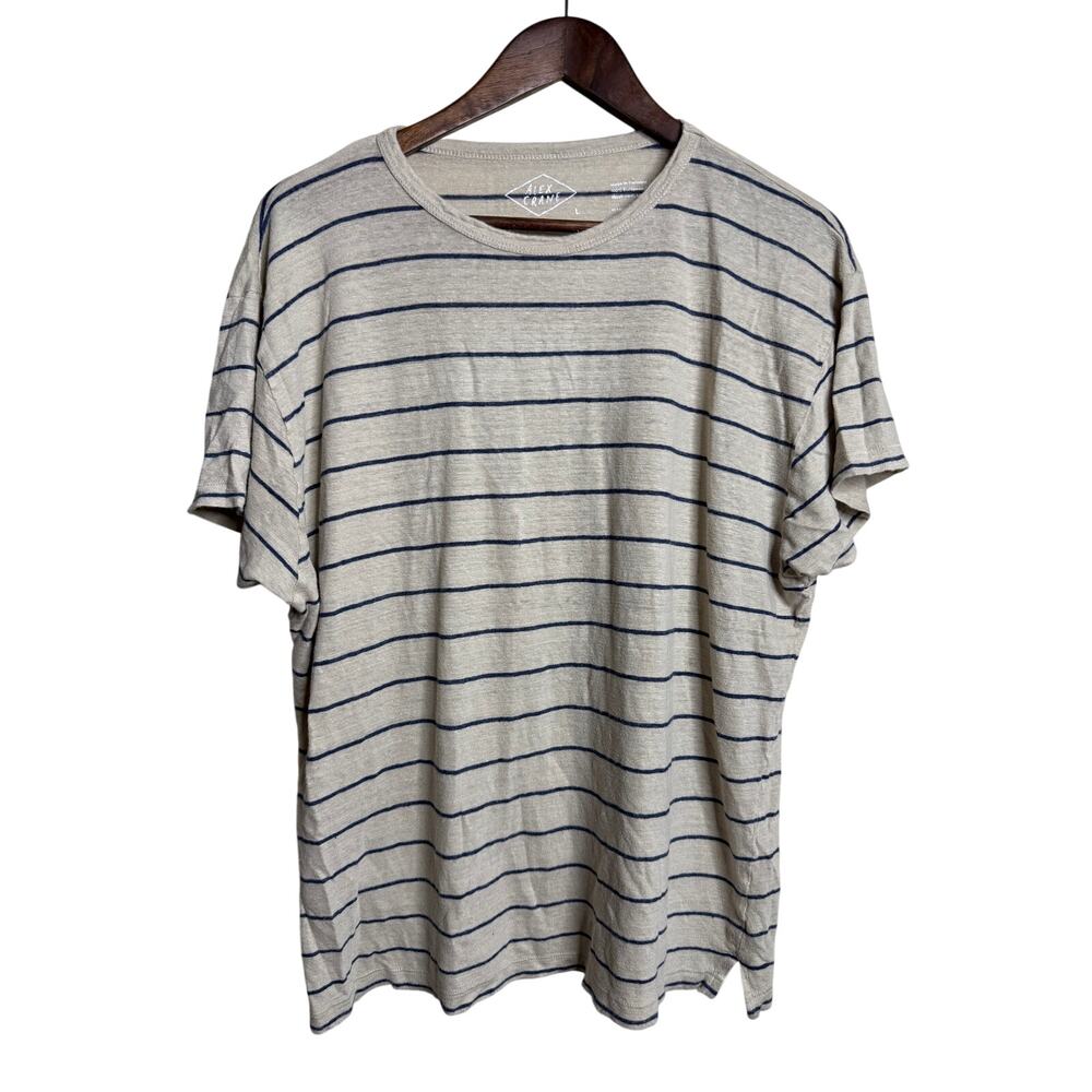 Alex Crane 100% Linen Sun Tee Lines size L Striped Short Sleeve Gray Navy
